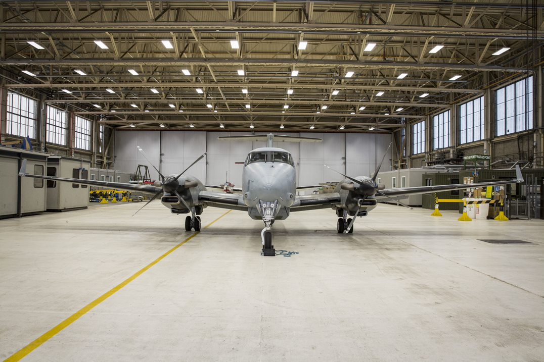 Shadow surveillance aircraft in the hangar.